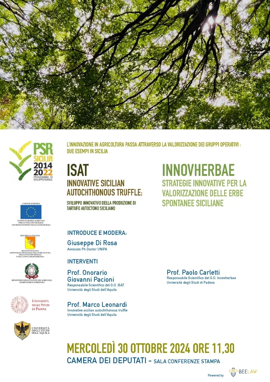 MERCOLEDÌ 30 OTTOBRE 2024, ORE 11:30 CAMERA DEI DEPUTATI - SALA CONFERENZE STAMPA - L’INNOVAZIONE IN AGRICOLTURA PASSA ATTRAVERSO LA VALORIZZAZIONE DEI GRUPPI OPERATIVI: DUE ESEMPI IN SICILIA